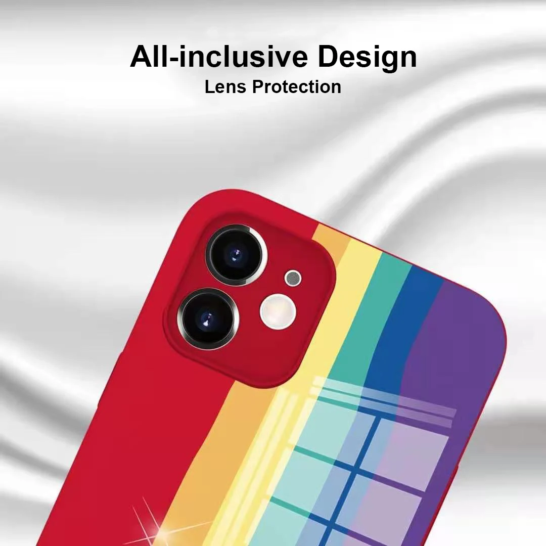 

Rainbow Colors Tempered Glass Phone Case For iPhone 12 11 Pro Max Mini XS Max X XR 8 7 6 Plus SE 2020 Silicone Frame Cover Case