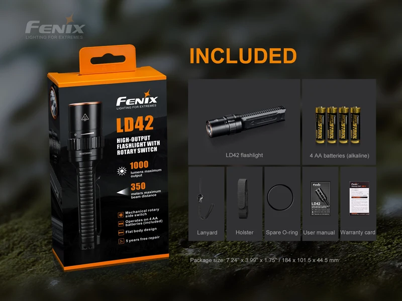 AA фонарь светильник Fenix LD42 1000 люмен высоковыходной светильник вспышки с механическим поворотным переключателем