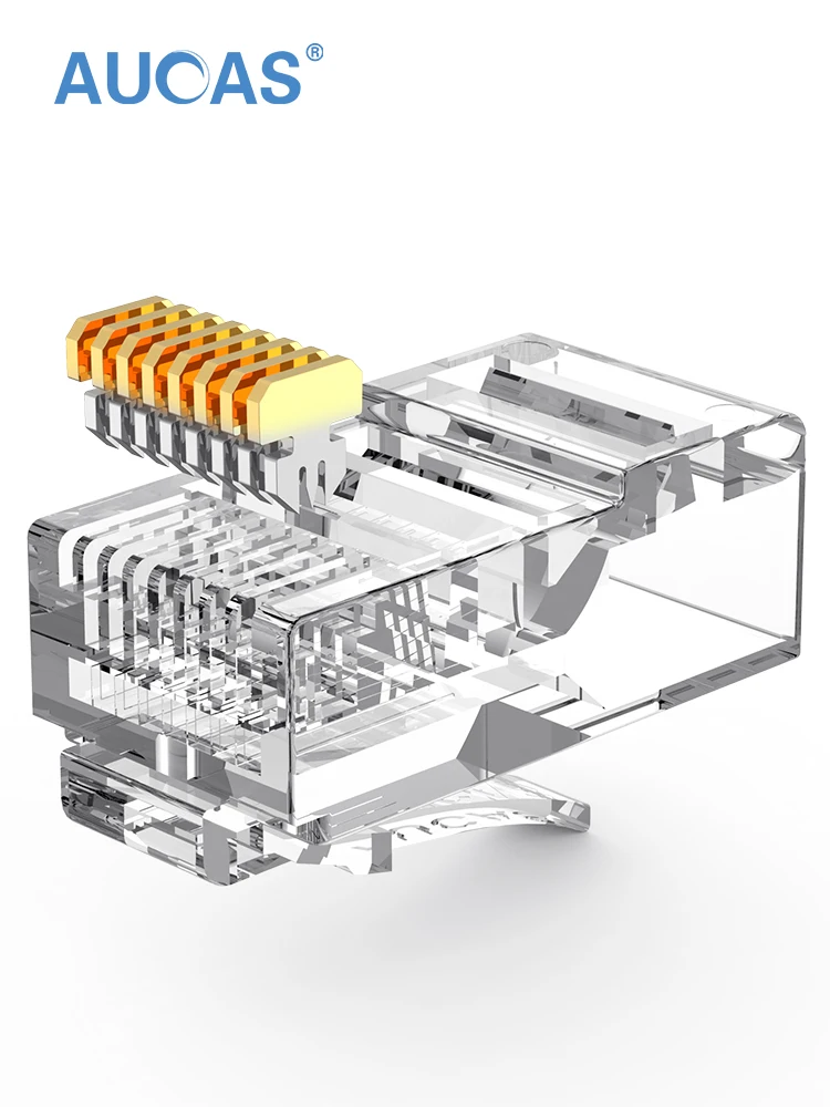 Фото Aucas RJ45 Разъем модульный Ethernet кабель головная вилка Cat5E Разъем позолоченный неэкранированный сетевой разъем 8P8C RJ45 разъем №1