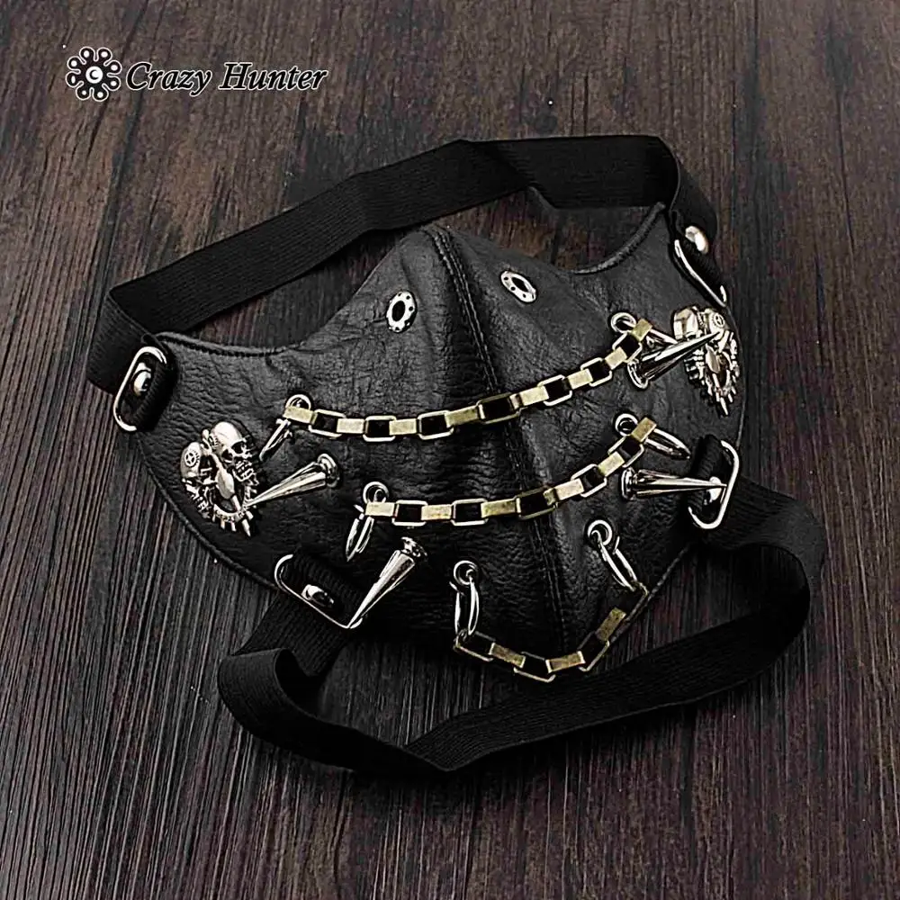 Mens White Skull Spike Punk Gothic Leather Mask Cosplay Biker | Тематическая одежда и униформа