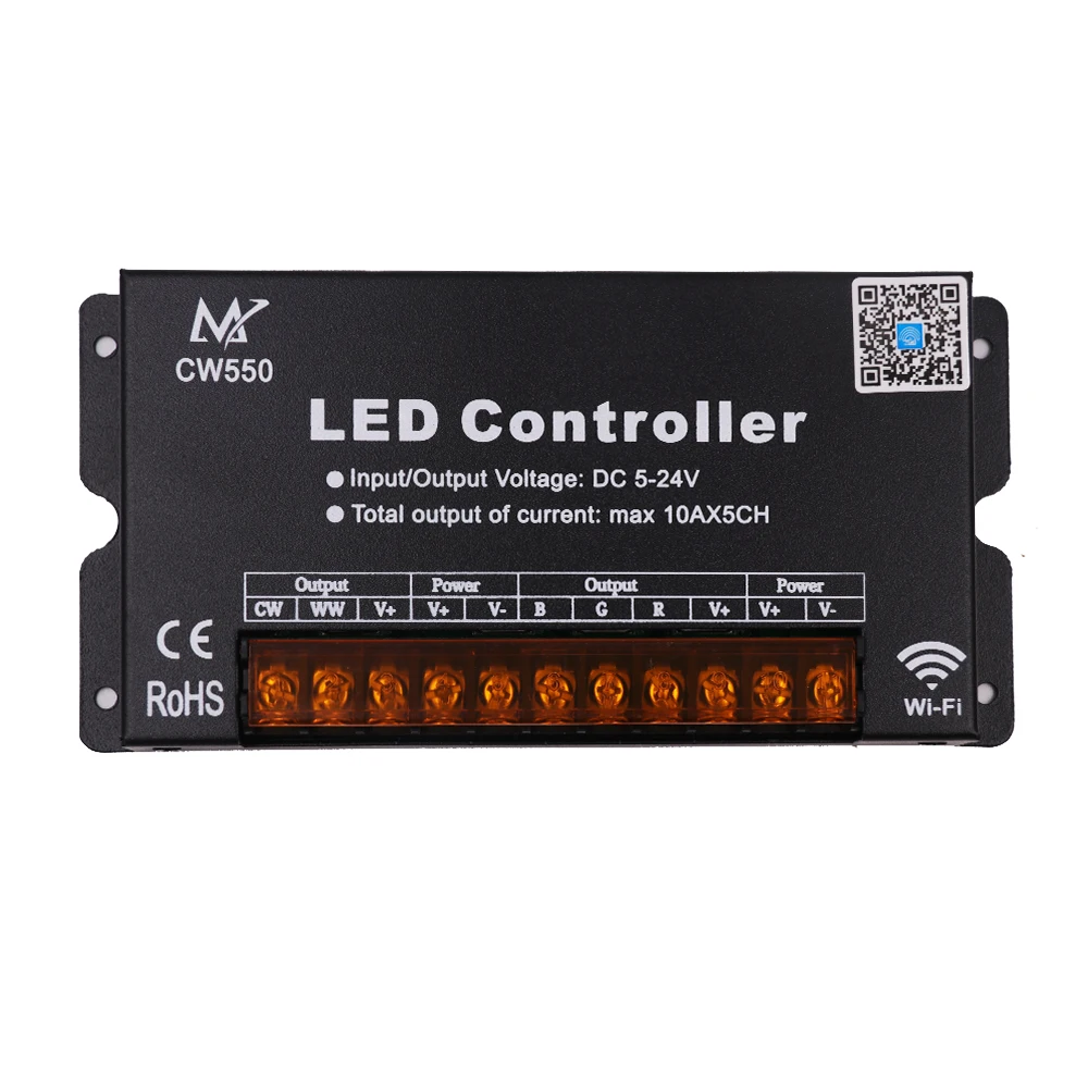 

DC5-24V RGB+CCT High Speed Amplifier 50A 10Ax5CH Wireless WIFI Power Repeater Controller for RGB/RGBW/RGBWW LED Strip Light