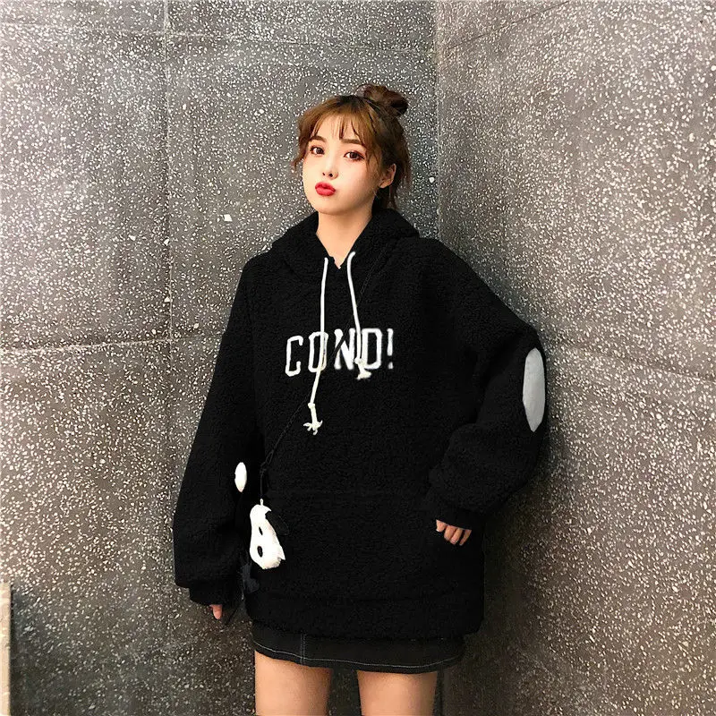 

Cashmere sweater women's Plush top winter new Korean loose versatile Hoodie