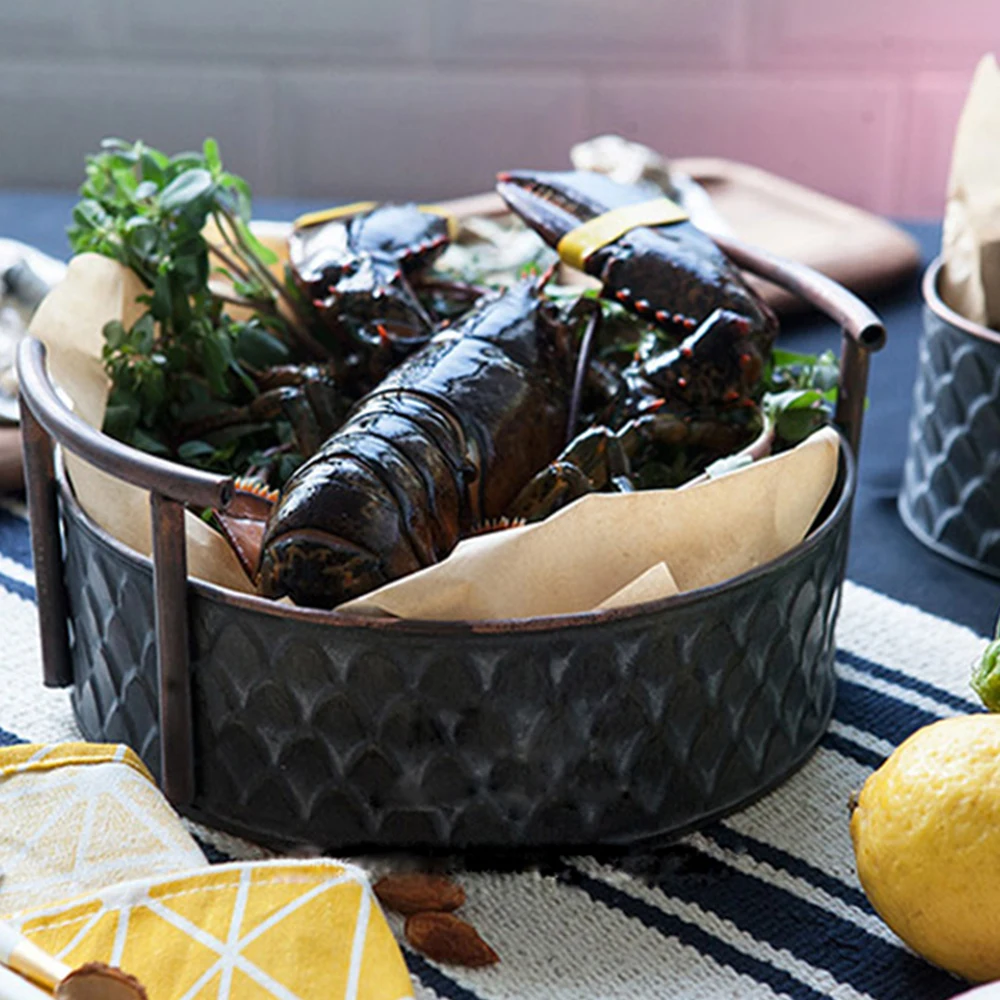 Металлическая корзина для хранения в скандинавском стиле с ручками железная