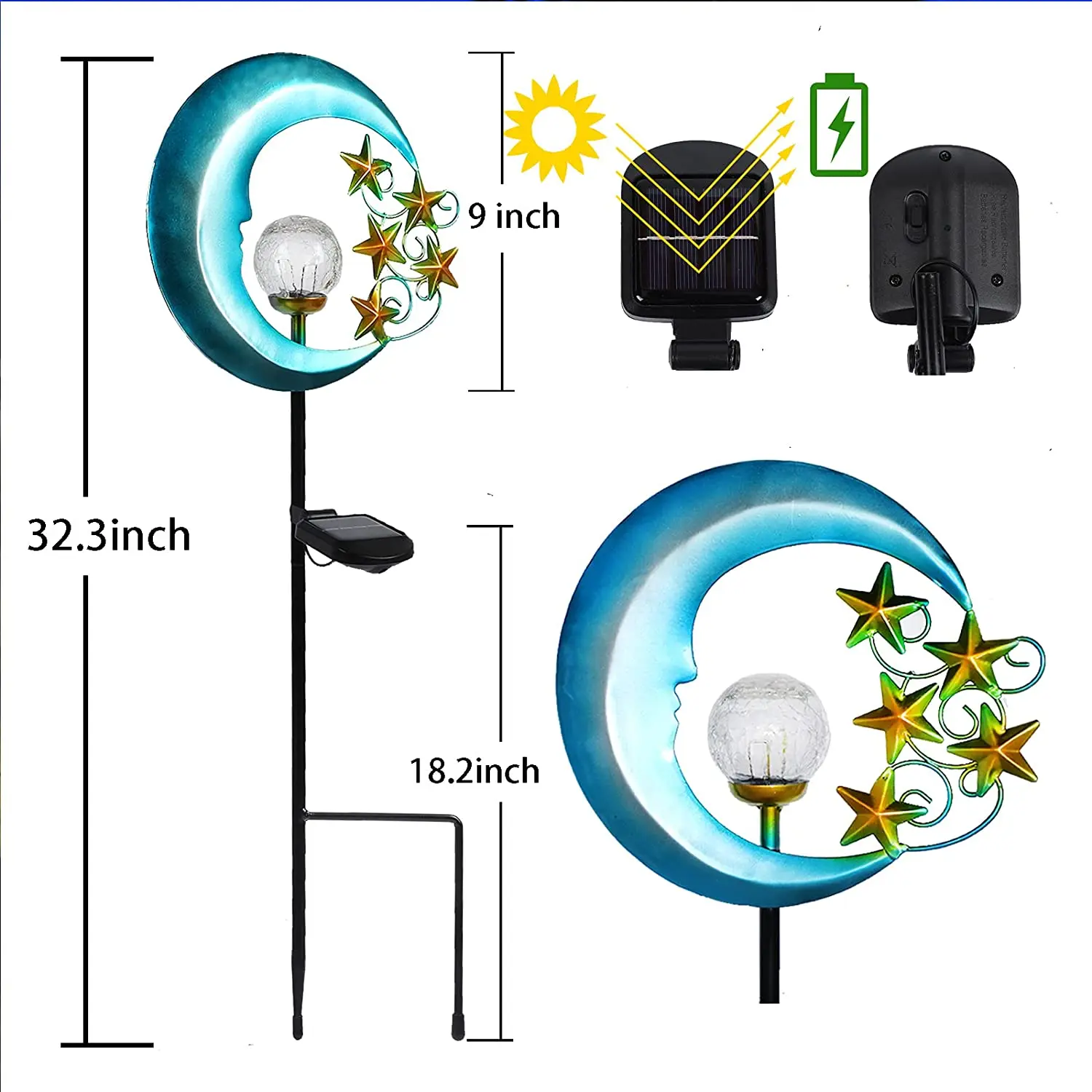 

Solar LED Moon Light Outdoor Garden Lamp Cracked Glass Wrought Iron Crafts Lawn Outdoor Decoration Light