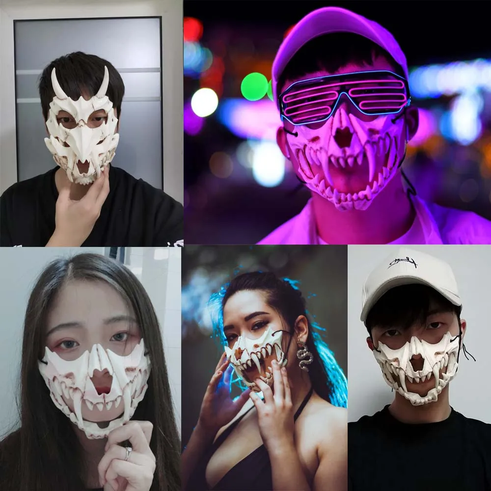 

Japanese Dragon God Mask Cosplay Animal Tengu Yaksha Tiger PU Horror Half Face Masks Masquerade Halloween Party Costume Props
