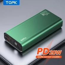 TOPK I2006P Power Bank 10000mah & 20000mAh Portable Charging LED External Battery PD 20W PowerBank 10000 20000 mAh for Xiaomi