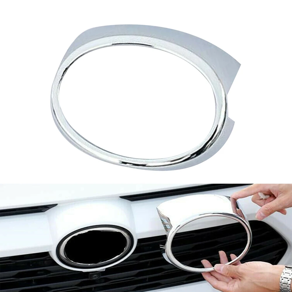 

1pc Chrome Front Grille Logo Decorative Frame Cover Trim Auto Exterior Accessories For 2019-2020 Toyota RAV4