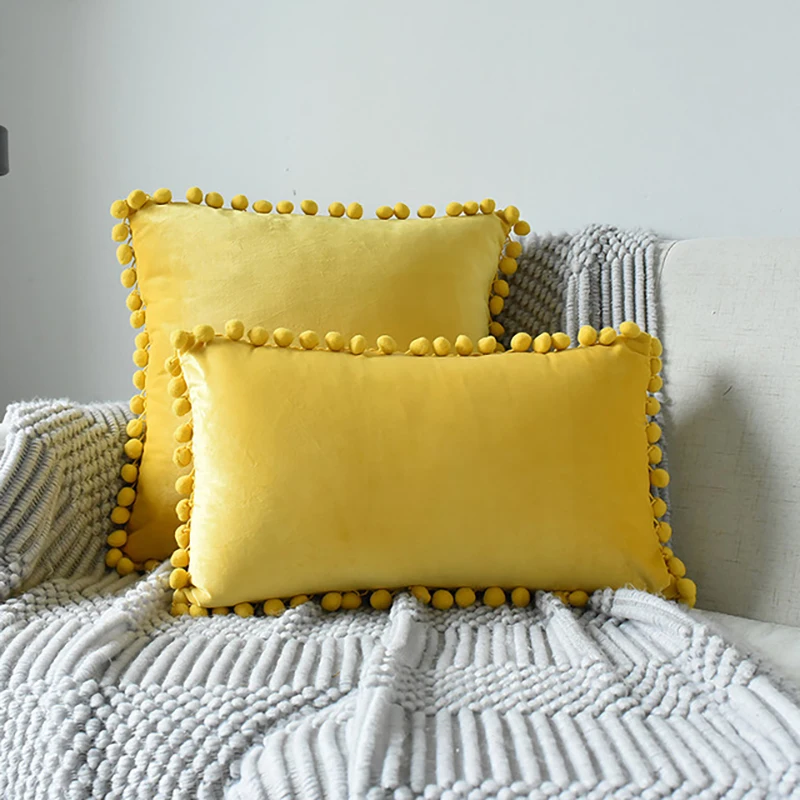 Decorative Cushions For Sofa Hair Ball Lace Velvet Cushion Cover Living Room Throw Pillows Case Bed Decor Pillow 45*45/30x50cm | Дом и сад