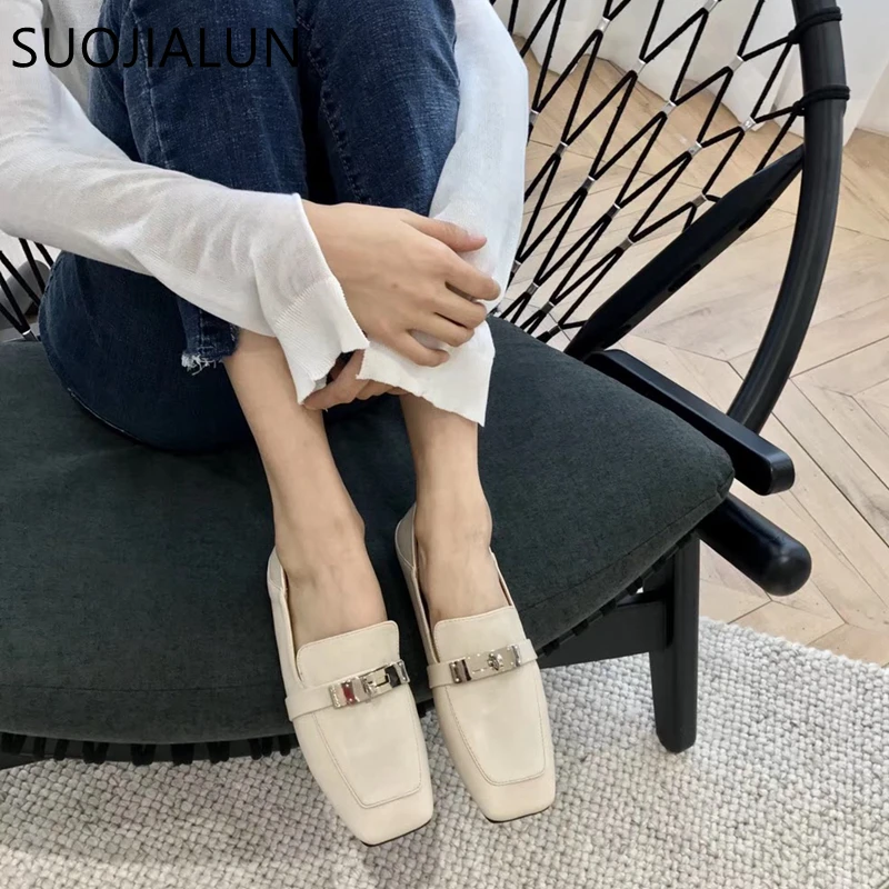 SUOJIALUN/модные брендовые женские туфли на плоской подошве сезон осень уличные