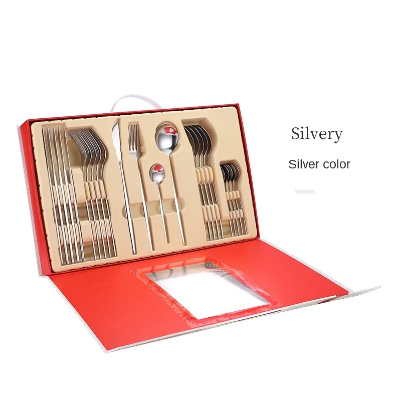 

24pcs Gold Cutlery Forks Knives Spoons Dinner Set Gift Box Stainless Steel Golden Tableware Fork Spoon Knife Set Dropshipping