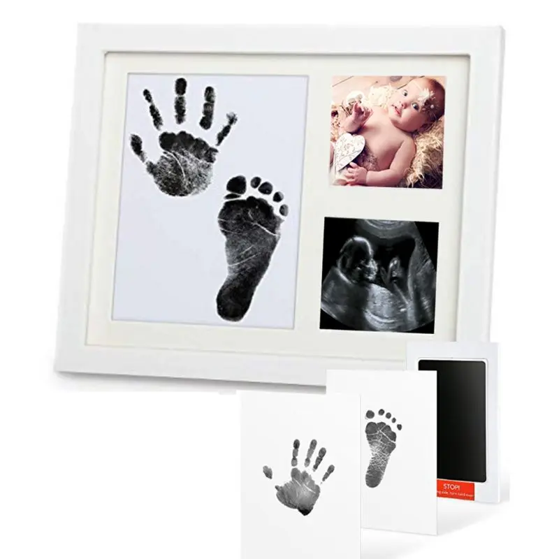 

Baby Footprint Kit Handprint Picture Frame with Safe and Non-Toxic Ink Pad Perfect Newborn Keepsakes Girls Boys Shower Gift 19QF