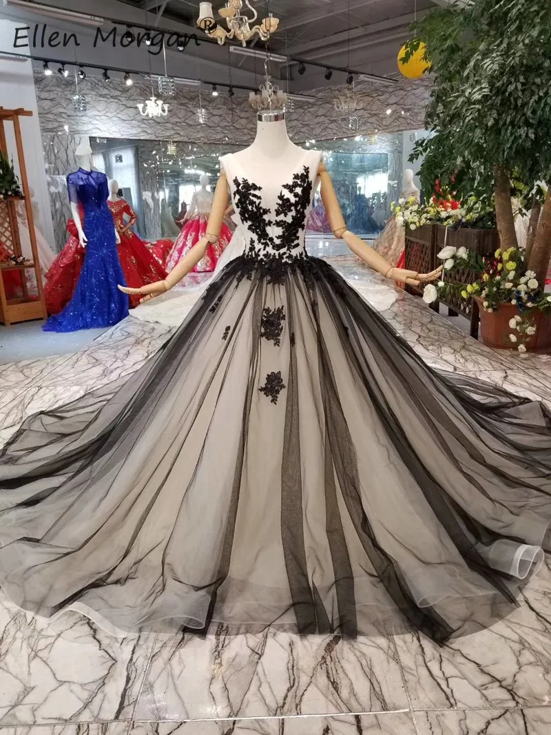 Реальные фотографии элегантные черные свадебные платья с вуалью Vestido De Novia с вырезом и аппликацией Тюль простые свадебные бальные платья