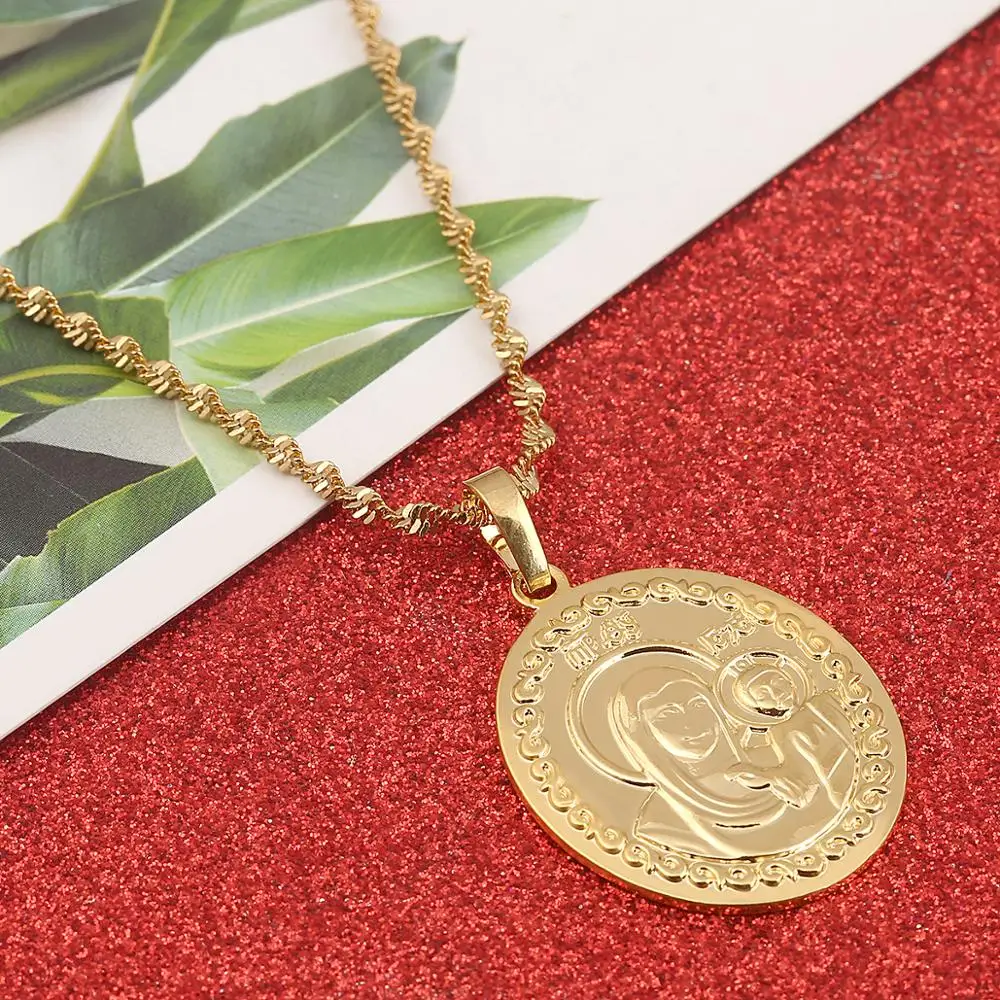 Цепочка с подвеской в виде русской Богородицы и сына золотого цвета цепочка