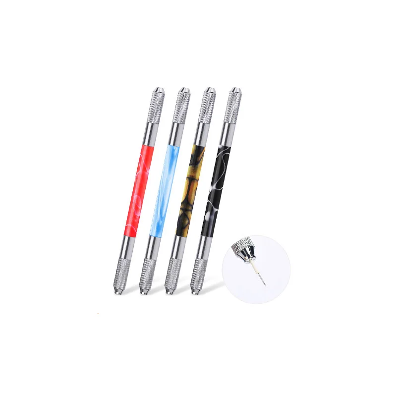 

New Crystal 2 Head Manual Tattoo pen Professional Permanent Makeup Tattoo Manual Pen for Eyebrow 2 Colors Supply