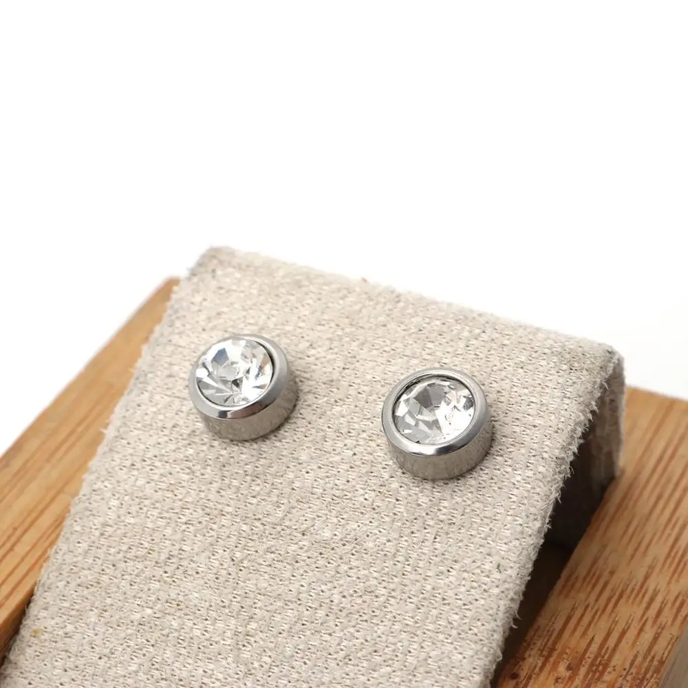 8Seasons 304 Stainless Steel Ear Post Stud Earrings Silver Color Round Clear Cubic Zirconia 4mm/6mm/8mm Dia Simple Jewelry 1Pair | Украшения