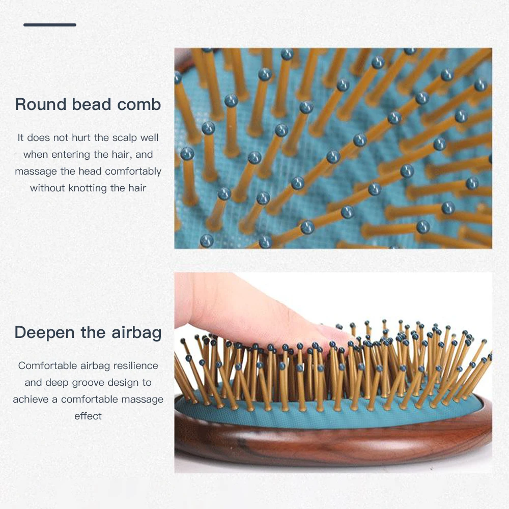 

Natural Wooden Paddle Hair Brush with Air Cushion Combs for Scalp Massage Anti-Static No Hair Tangle Comb Improve Hair Growth