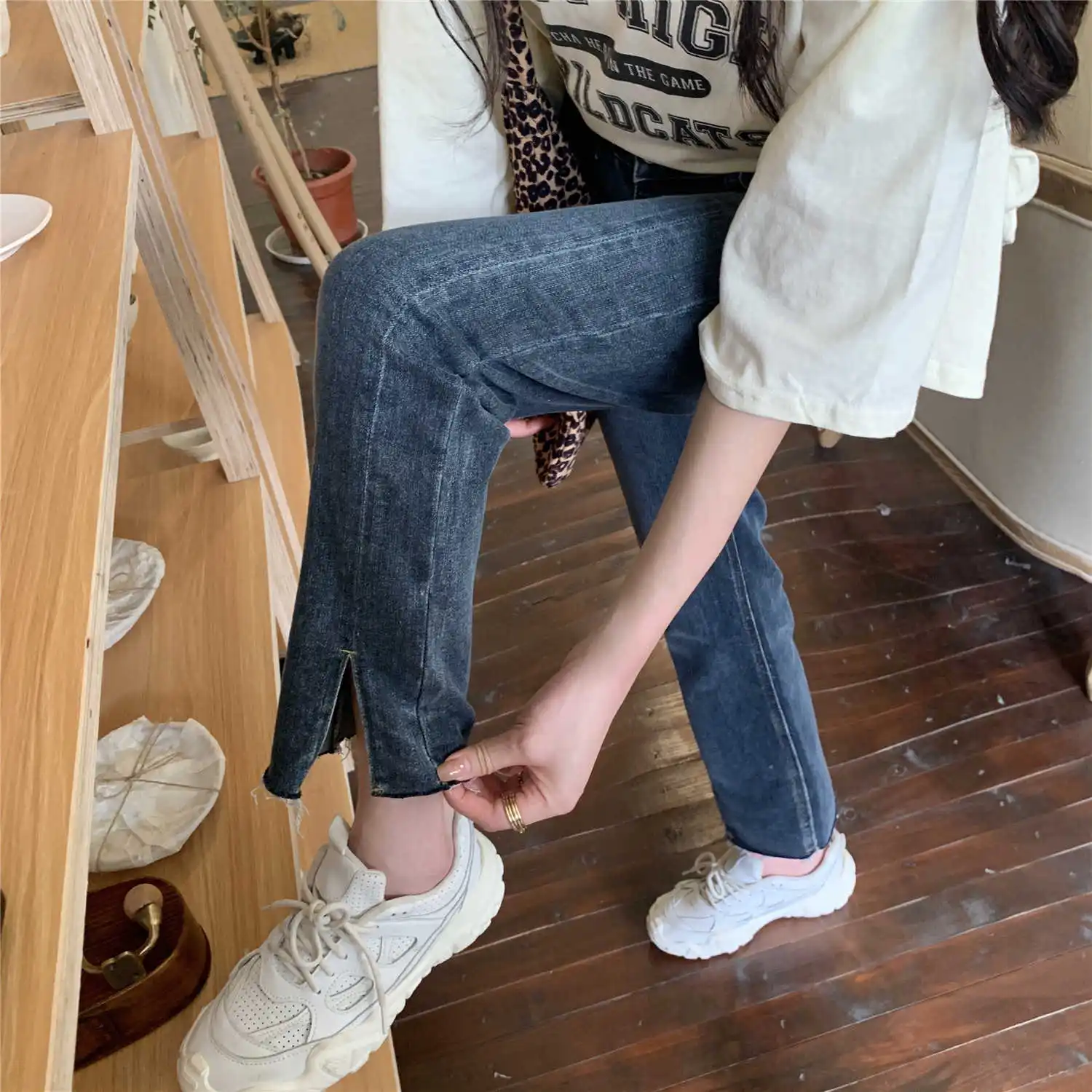 

Straight Split Jeans for Women 2021 New Summer Thin Design Sense Small Cropped Ankle-Length Cigarette Pants