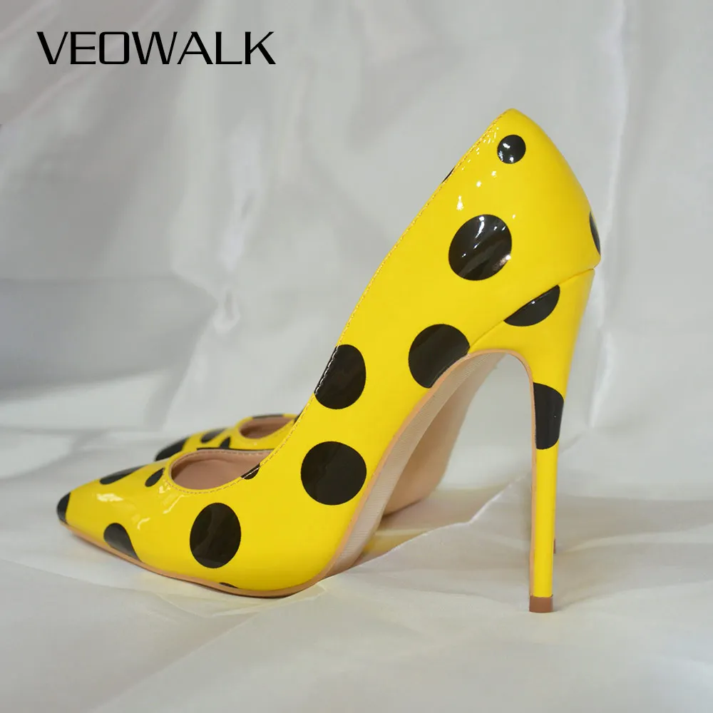 Женские туфли лодочки Veowalk черные в горошек на высоком каблуке шпильке модные для