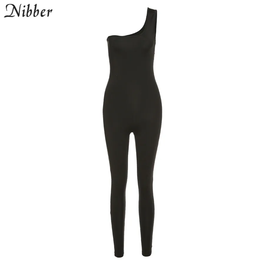 

Nibber sexy One shoulder sleeveless sling jumpsuits for women 2020 summer high street casual wear basic Solid jumpsuits female