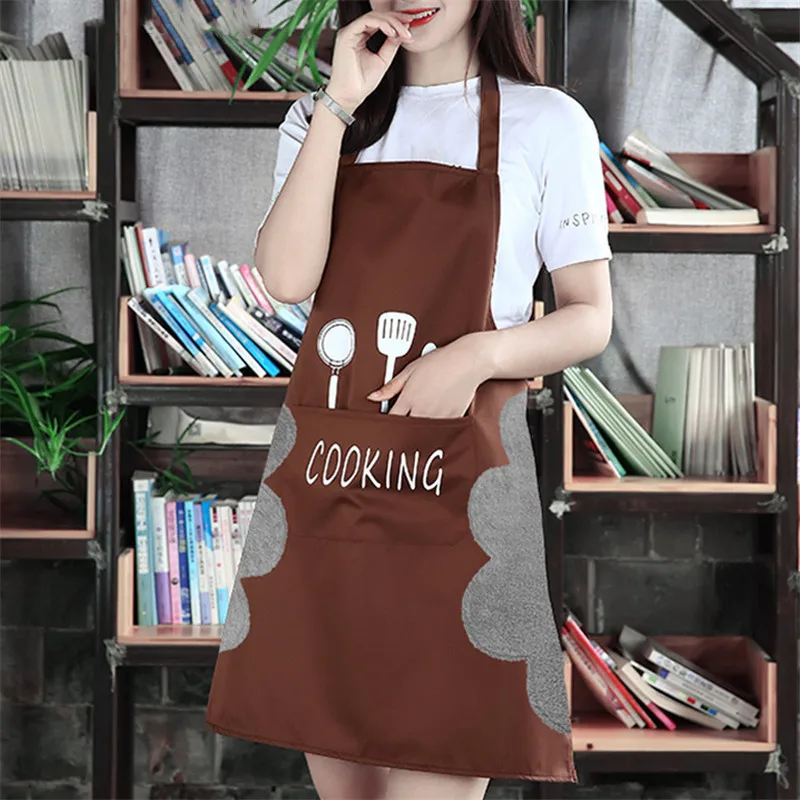 1PC Apron Black Knife and fork Print Brief Adult Water Oil Proof Kitchen Restaurant Cooking Bib Aprons with Pocket | Дом и сад
