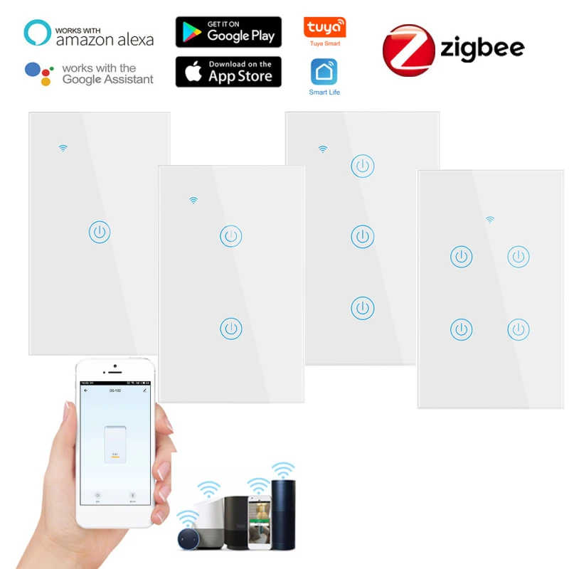

Умный сенсорный выключатель с поддержкой Wi-Fi, 1/3/4 клавиш