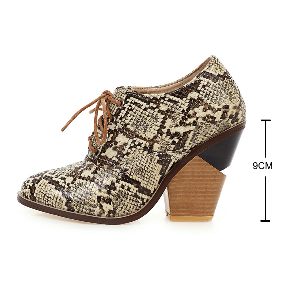 

Women Ankle Boots Spring Lace-up High Heels Wedges Shoes Woman Autumn Snake Print Chaussures Femme Zapatos Mujer Sapato