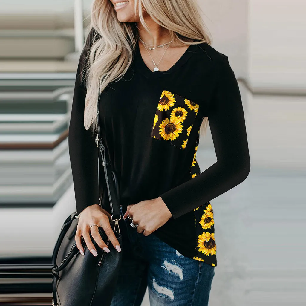 Женская футболка Harajuku летняя с V-образным вырезом и длинным рукавом повседневная