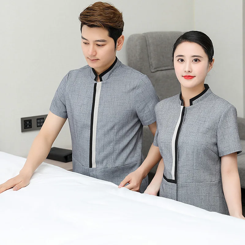 

2020 Top Fashion Uniform Restaurant Avental Uniform Short Sleeve Hotel Room Cleaner Work Clothes Summer Female Bath Pa Aunt