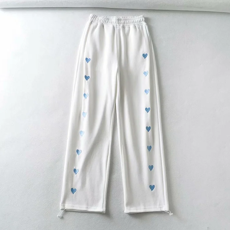 Sweet Style Love Embroidered Sports Pants  Women Girl Spring Autumn High Waist Loose Thin Hip Hop Comfortable Trousers 2021 New