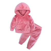 fall autumn winter toddler baby girl 2pcs velvet winter casual clothes hooded tops long pants warm outfits red sports set