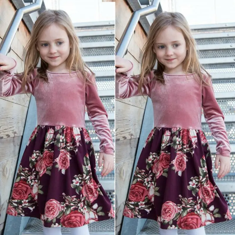 Детские платья для маленьких девочек на осень и зиму принцессы с милым цветочным