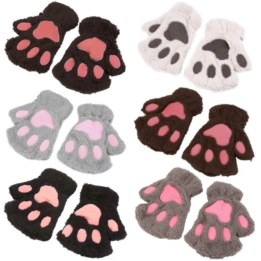 Женские милые кошачья лапа с когтями плюшевые варежки зимние теплые толстые