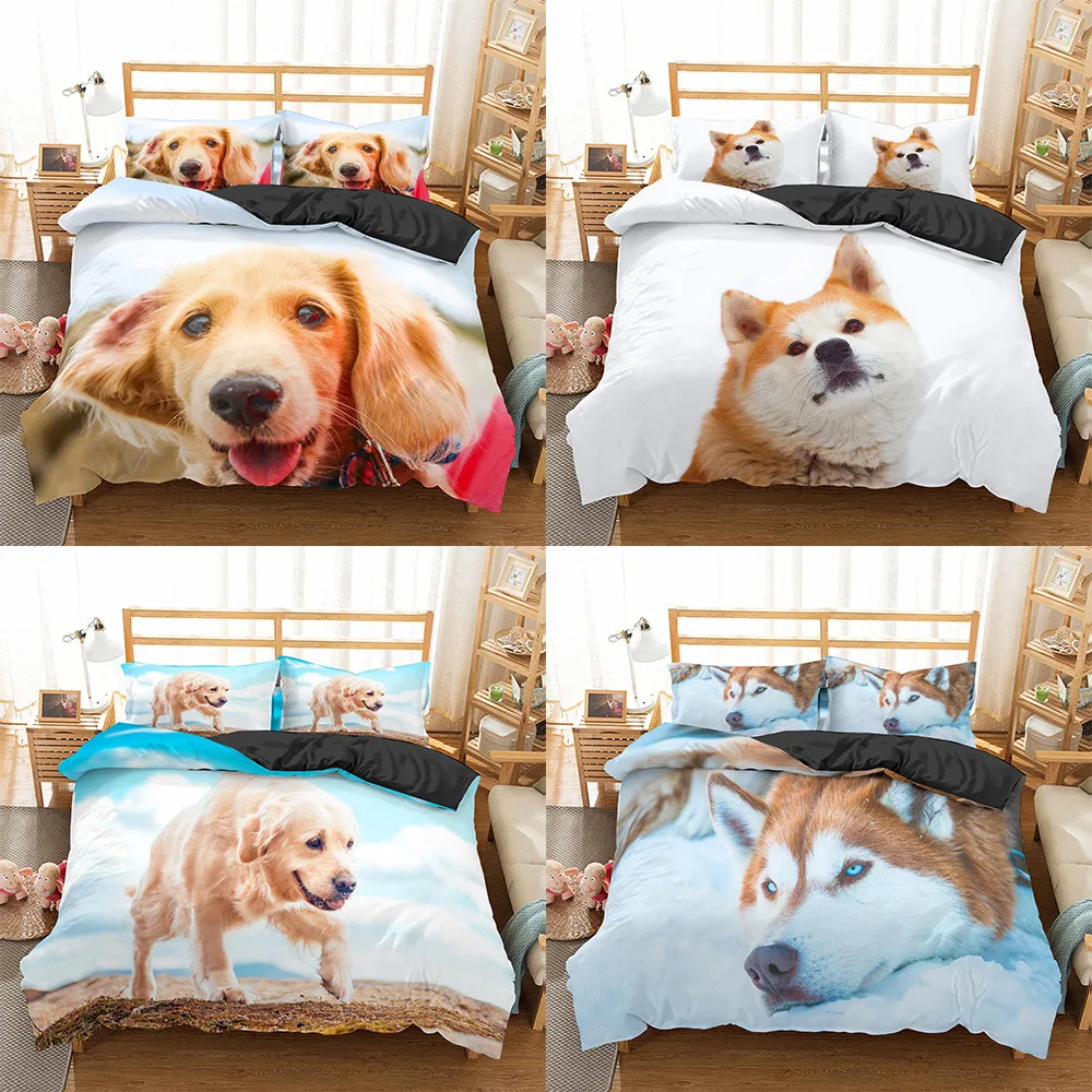 

2021 3D Dog Bedding Set Luxury Duvet Cover Queen King Size Lovely Dogs Bedding Set Home textiles Quilt Cover Bedspreads