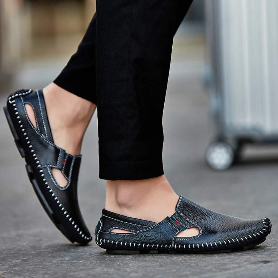 

MR CO Men Leather Driving Shoes Plus Size 45 46 47 Casual Slip-on Summer Shoes