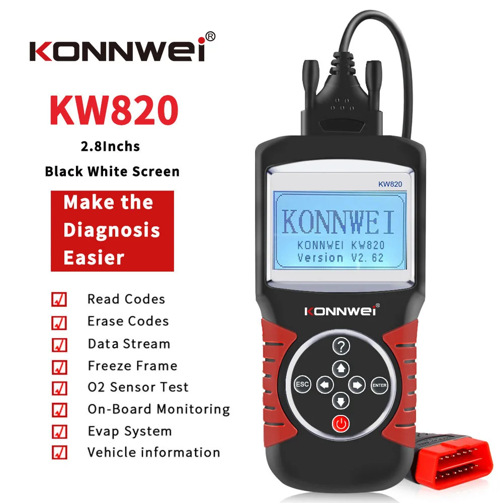 KW820 OBD2 EOBD Car Engine Fault Scanner Diagnostic Instrument Detector