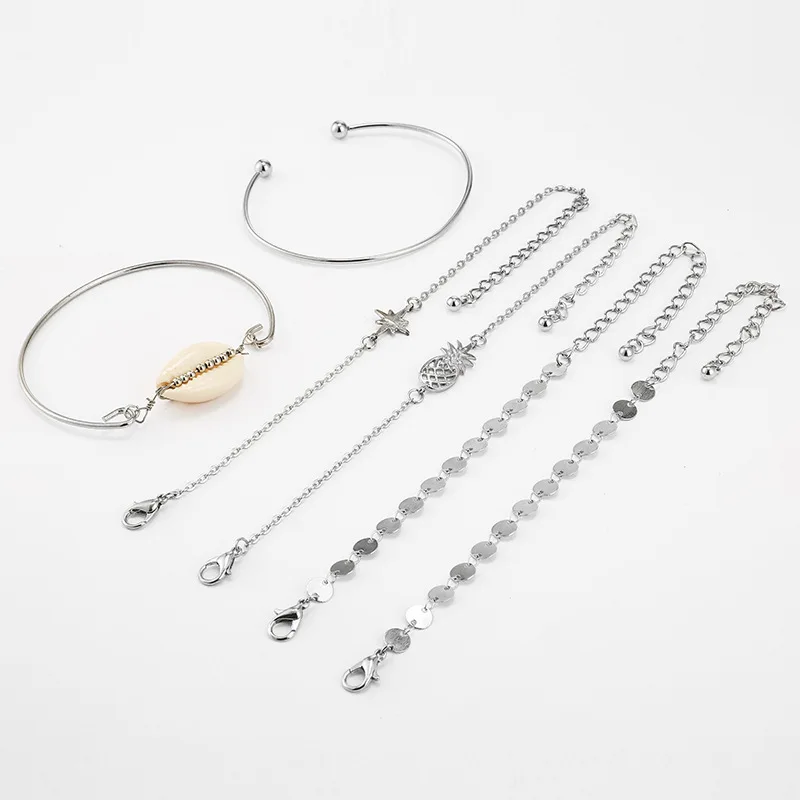 DIEZI 6pcs/set Fashion Vintage Pineapple Star Shell Bracelets &amp Bangles Silver Metal Chain Bracelet Sets For Women New Jewelry |