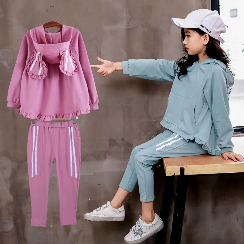 Комплект одежды для девочек подростков свитшот с длинным рукавом и кроличьими