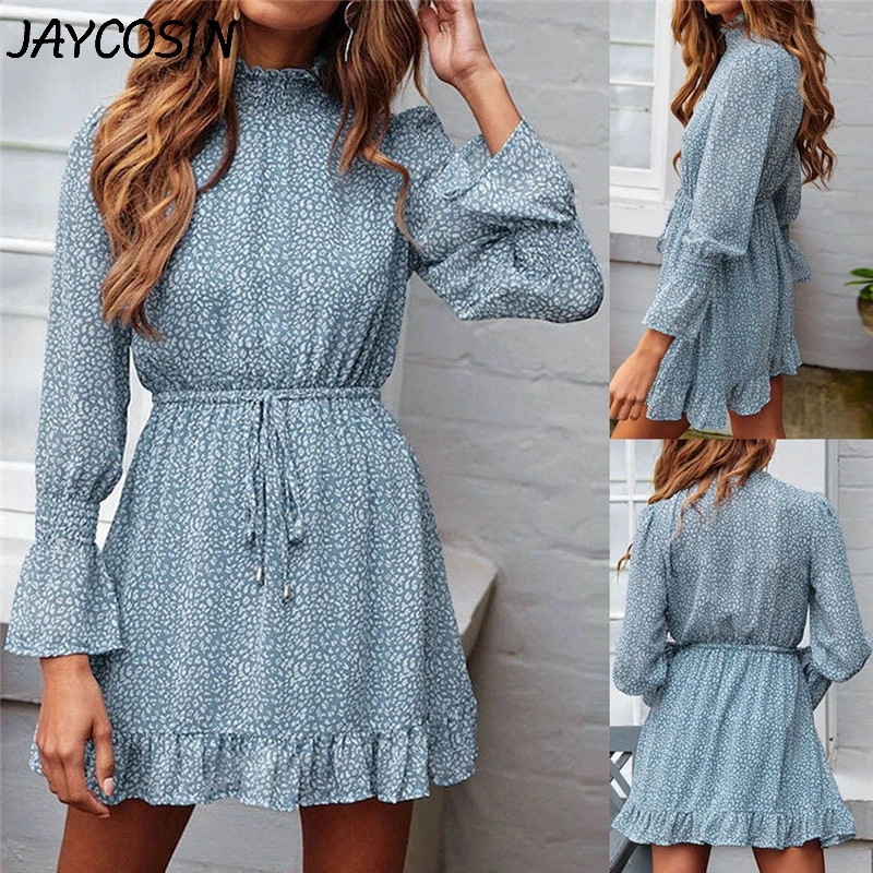 Платье JAYCOSIN женское ТРАПЕЦИЕВИДНОЕ с оборками и принтом шифоновое повседневное