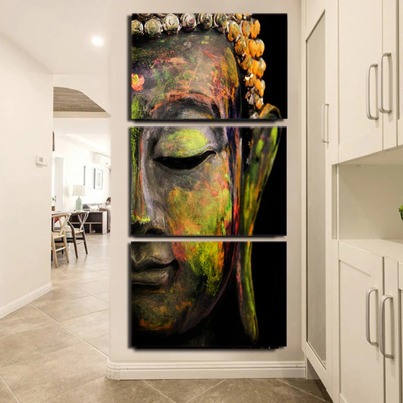 Самоотверженно 3 панели/набор современного искусства Красочный в форме головы