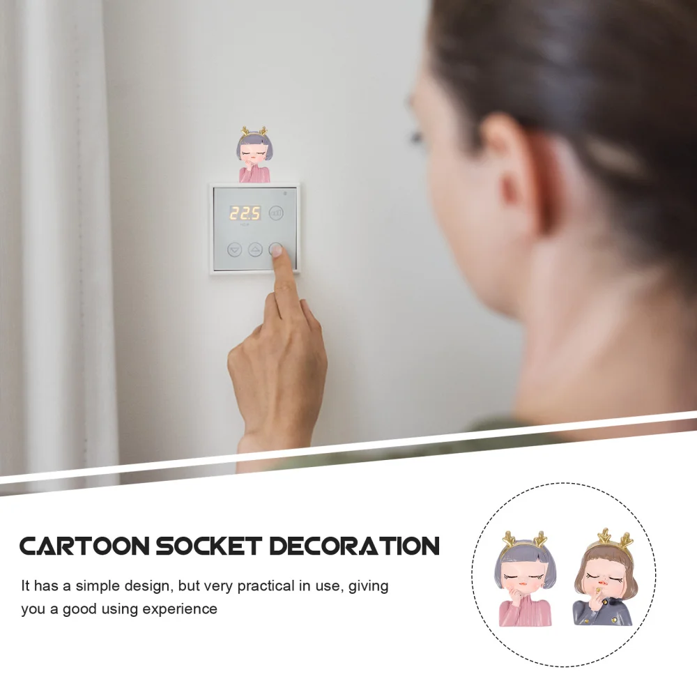 

2 PCS Switch Socket Adornment Adorable Cartoon Girl Switch Socket Ornament