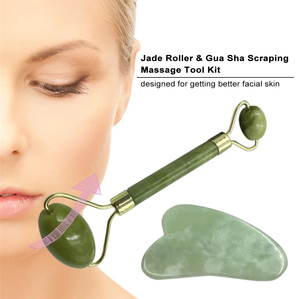 

Jade Roller & Gua Sha Scraping Massage Tool Facial Skin Care Anti-aging Facial Jade Stone Set Face Eye Neck Beauty Roller