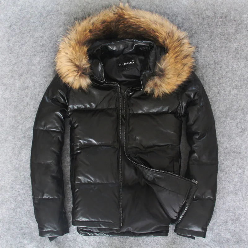 

Genuine Leather Jacket Men Winter Warm Down Coats Sheepskin Leather Jackets Mens Hooded Slim Bomber Jacket Jaqueta Couro YY132