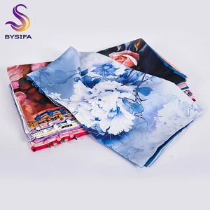 Женский длинный шарф с лотосом BYSIFA, серебристо-зеленый шелковый шарф, шаль, китайский винтажный шарф на пуговицах для весны и осени