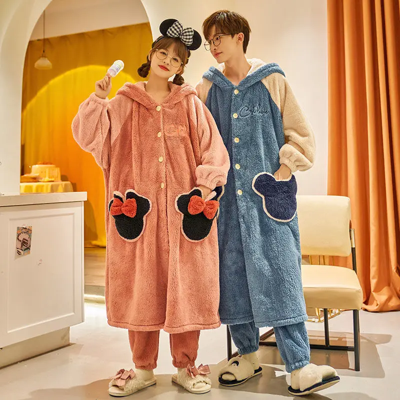 Sleepwear Women Nightgown Cute Cartoon Couple Robe Set Plus Size Nighty Ladies Pijamas Set Soft Home Men Nightwear Sleep Tops