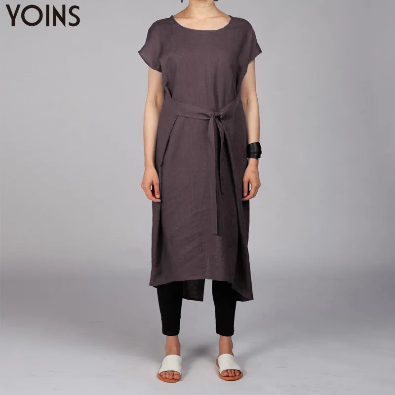 YOINS S 5XL женское льняное платье 2020 летнее Новое Женское повседневное свободное