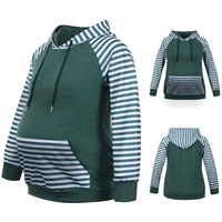 women maternity clothes autumn stripe pullover hoodies sweatshirt long sleeve hooded nursing tops pocket pregnancy clothing