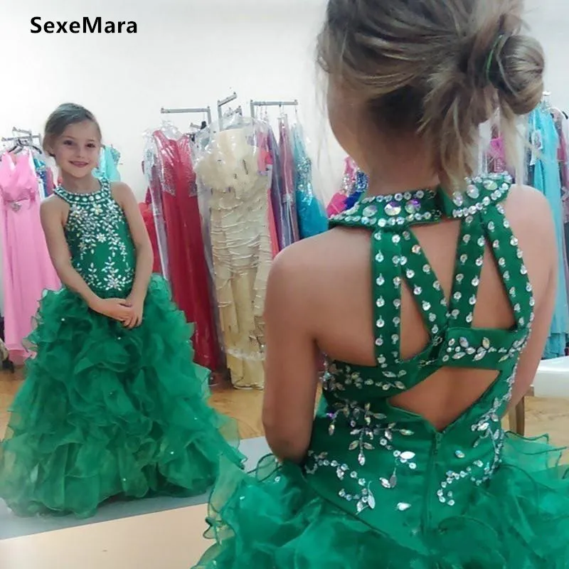 

New Design Tulle Flower Girl Dress Rhinestones Crystals Ruffles Girls Pageant Gowns Custom Made Vestidos