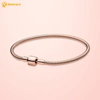 danturn authentic 925 sterling silver bracelet rose barrel clasp snake chain bracelet for women jewelry making birthday gift