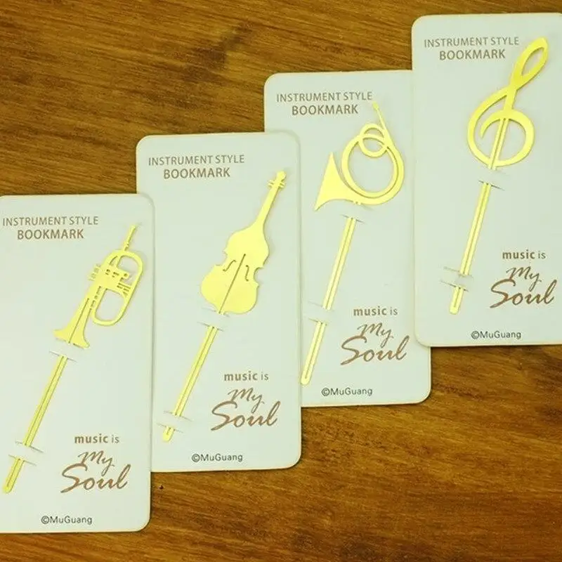 

4pcs/lot Gold Musical Instruments Metal Bookmarks for Books Paper Clips Office School Book Marker Supplies Stationery