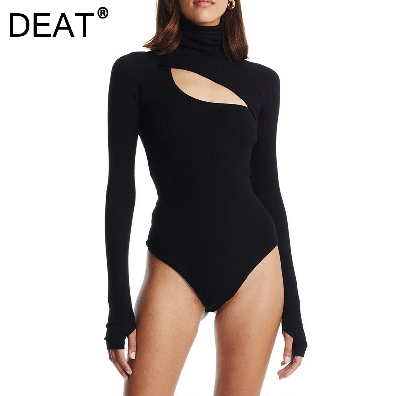 

DEAT 2021 Ранняя осень однотонные сексуальные модные эластичные облегающие боди с вырезом и высоким воротником из модала 7I1100
